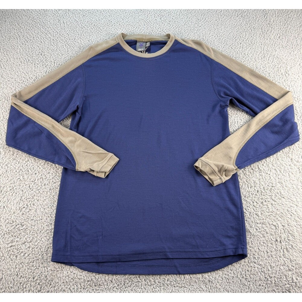 Ibex Superwashed Merino Wool Long Sleeve Shirt Men’s Large L Top Blue Hiking USA